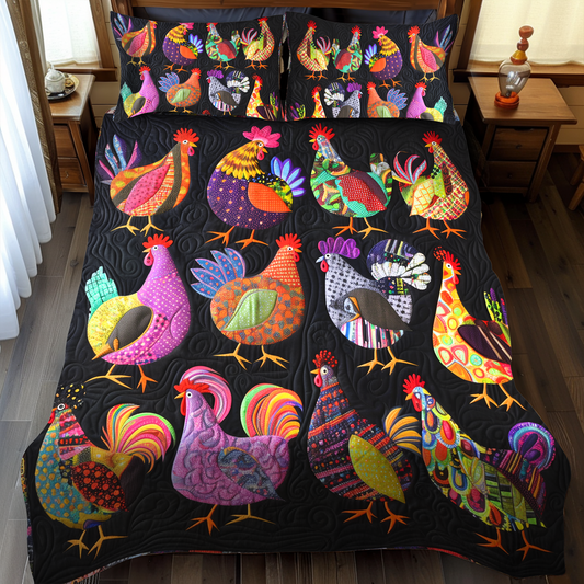 Chicken Hues Harmony 3-Piece Quilted Bedding Set