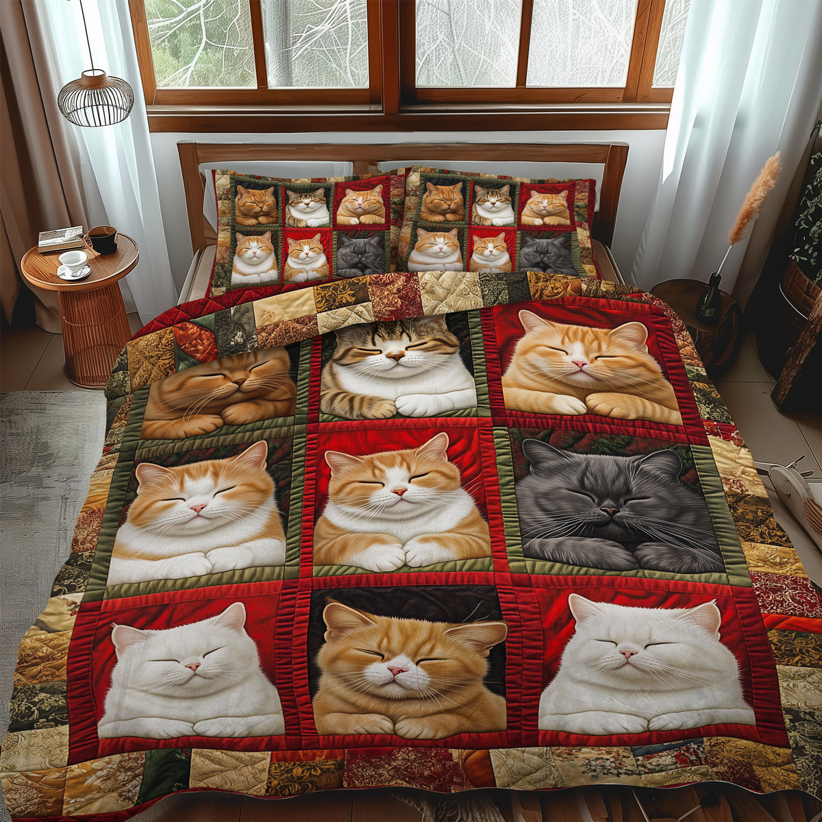 Slumbering Feline 3-Piece Quilted Bedding Set