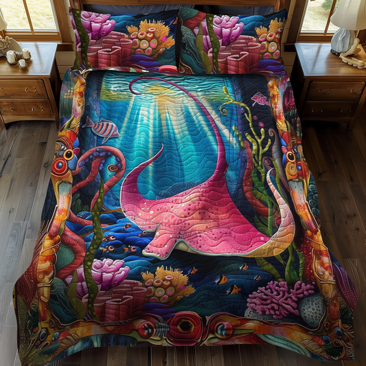 Aquatic Wonders 3-Piece Quilted Bedding Set