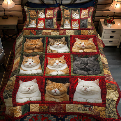 Slumbering Feline 3-Piece Quilted Bedding Set