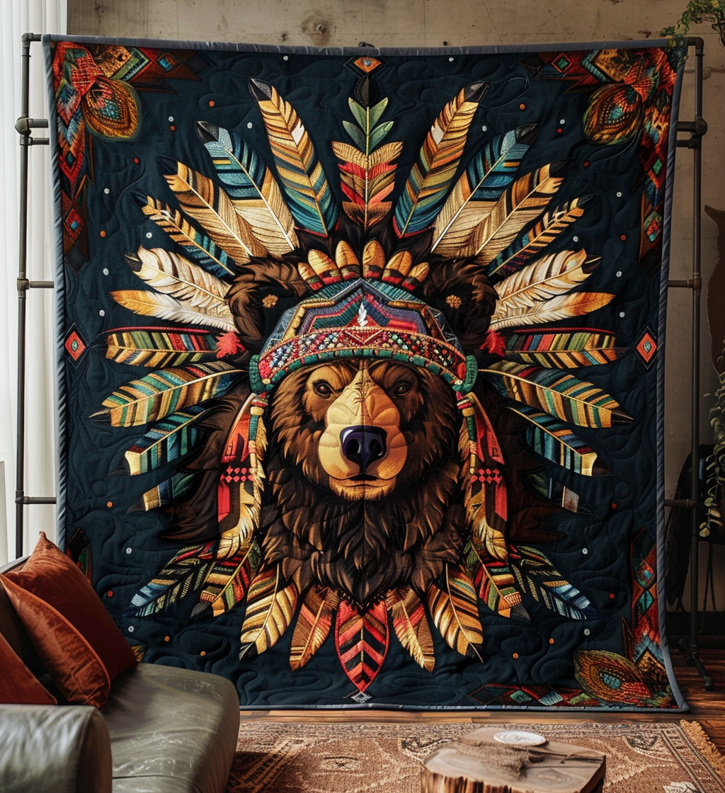 Tribal Sun Bear Quilted Blanket