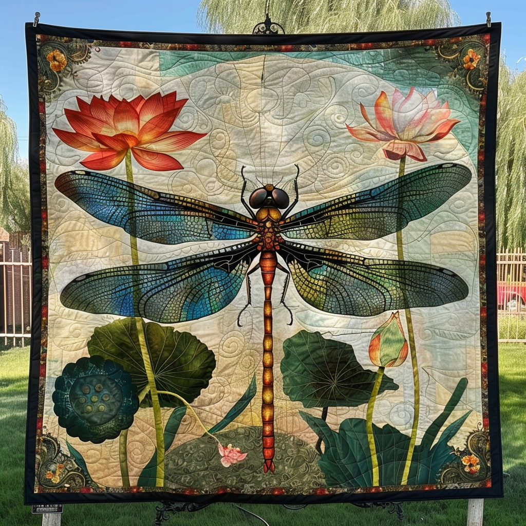 Mystic Dragonfly Quilted Blanket
