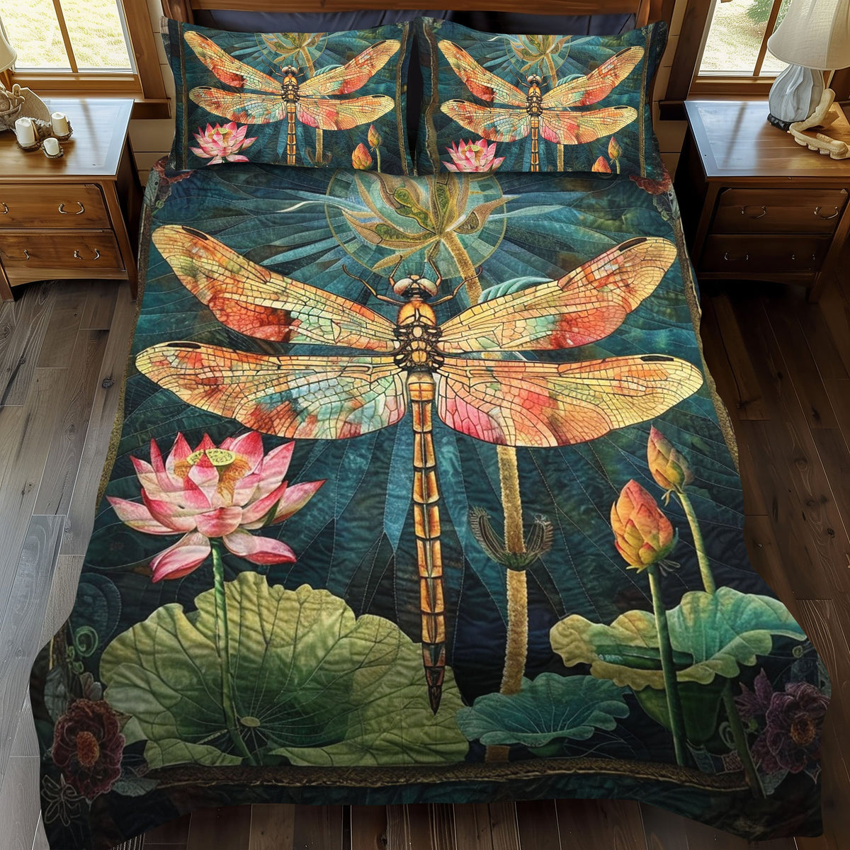 Emerald Flutter 3-Piece Quilted Bedding Set