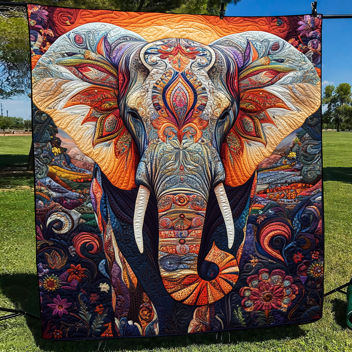 Elephant of the Sun Quilted Blanket