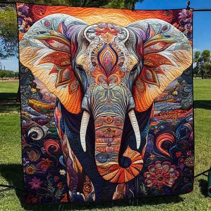 Elephant of the Sun Quilted Blanket