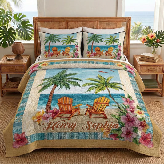Palm Escape Personalized Custom 3-Piece Quilted Bedding