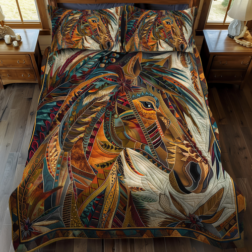 Horse Native 3-Piece Quilted Bedding Set