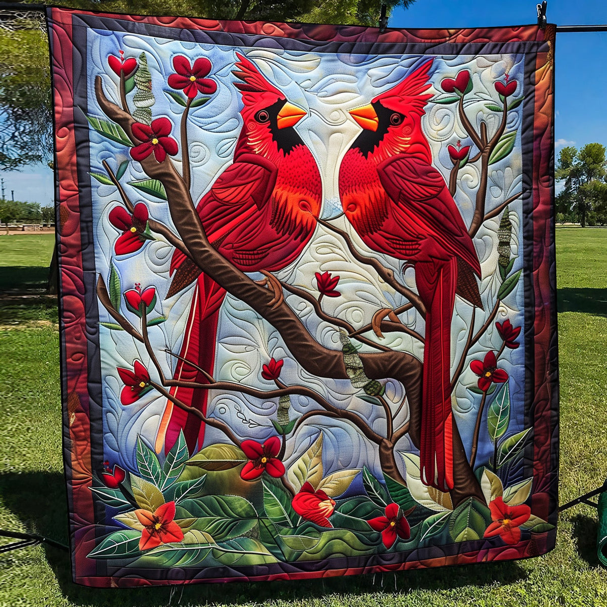 Vivid Vermilion Quilted Blanket