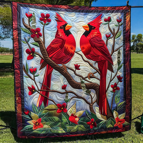 Vivid Vermilion Quilted Blanket