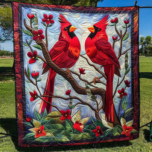 Vivid Vermilion Quilted Blanket
