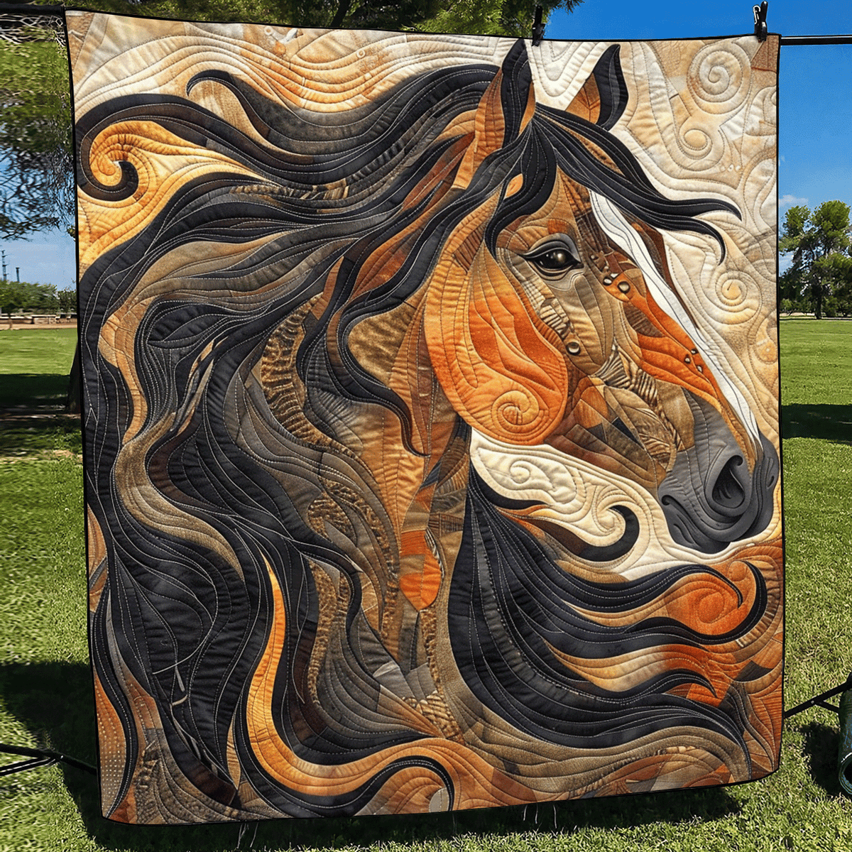 Abstract Horse Quilted Blanket
