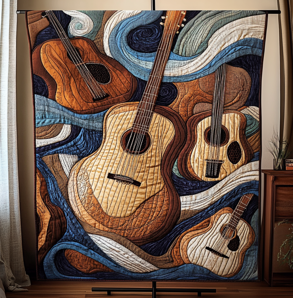 Acoustic Waves Quilted Blanket