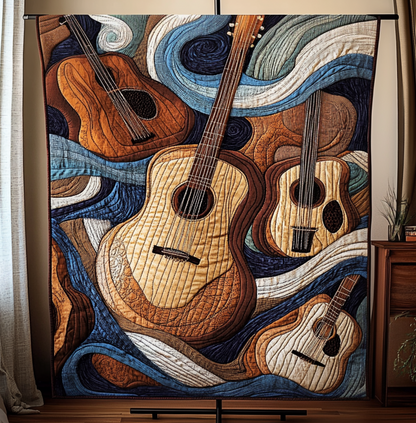 Acoustic Waves Quilted Blanket