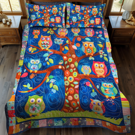 Adorable Owls 3-Piece Quilted Bedding Set