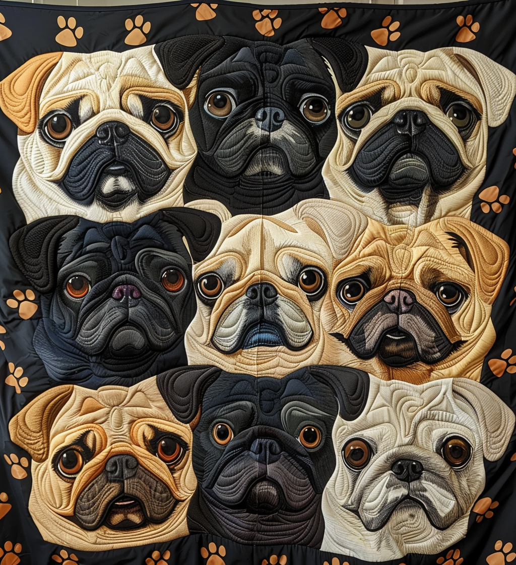 Adorable Pug Gallery Quilted Blanket