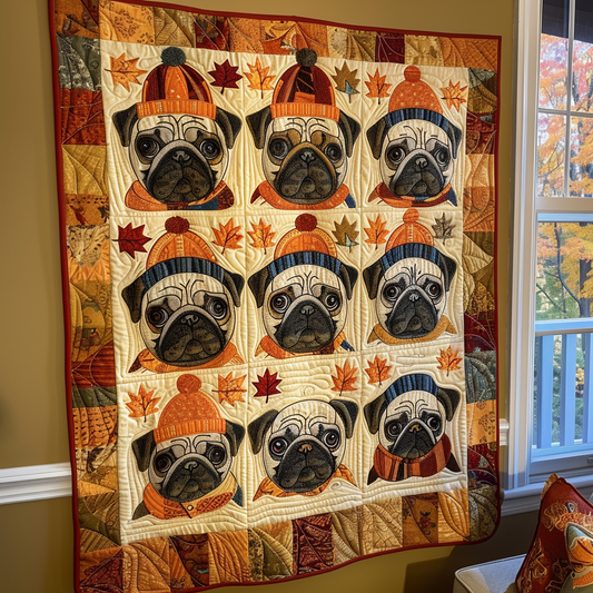 Adorable Pugs Quilted Blanket