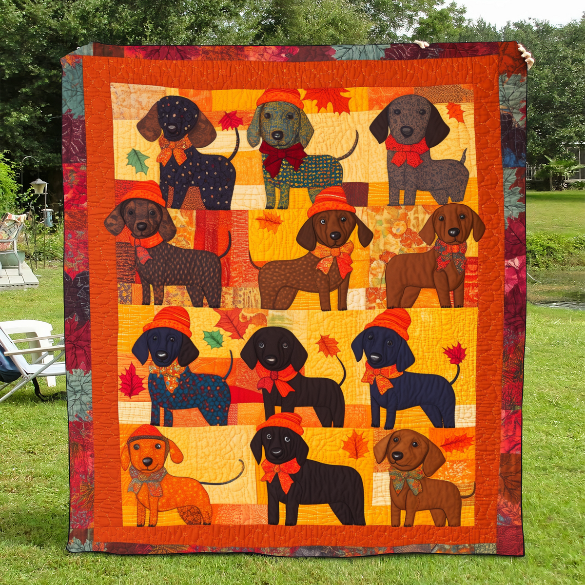 Affectionate Dachshunds Quilted Blanket