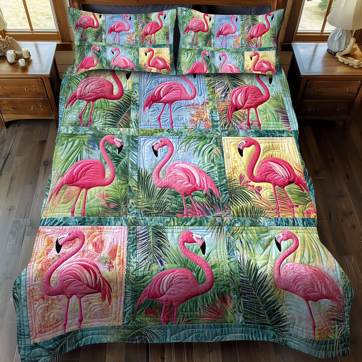 Affectionate Flamingo 3-Piece Quilted Bedding Set