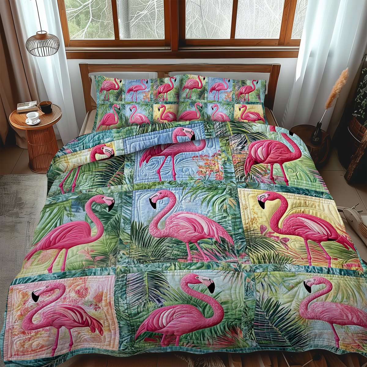 Affectionate Flamingo 3-Piece Quilted Bedding Set