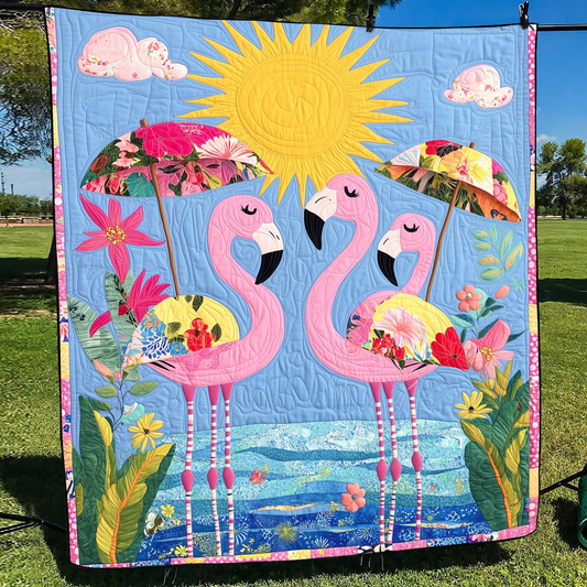 Affectionate Flamingo Quilted Blanket