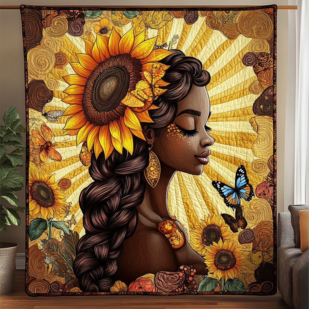 Afro Sunflower Bliss Quilted Blanket