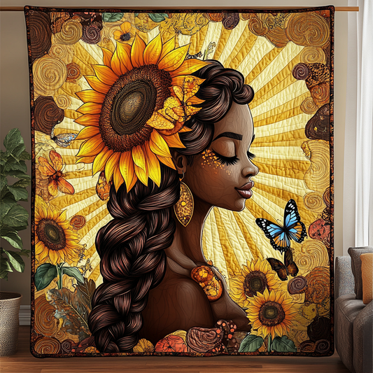 Afro Sunflower Bliss Quilted Blanket