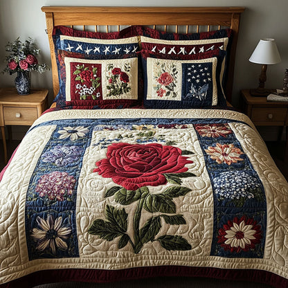 All-American Floral 3-Piece Quilted Bedding Set