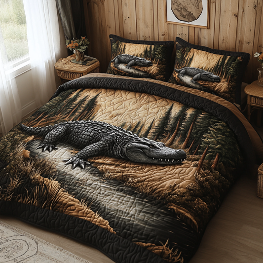 Alligator Charm 3-Piece Quilted Bedding Set