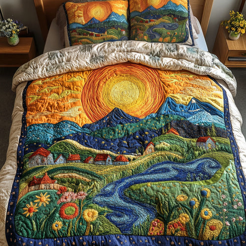 Amber Glow Hills 3-Piece Quilted Bedding Set