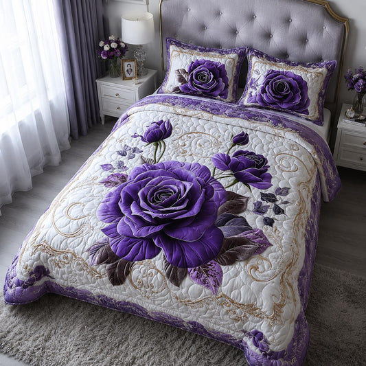 Amethyst Bloom 3-Piece Quilted Bedding Set