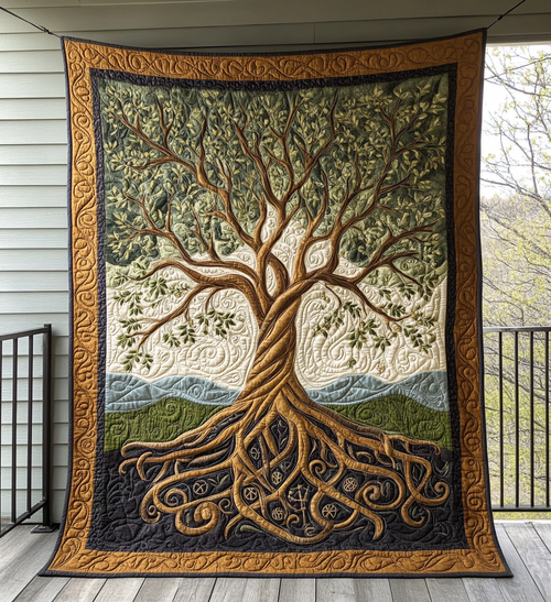 Ancients Tree Quilted Blanket