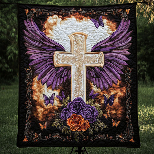 Angel Wings Cross Quilted Blanket