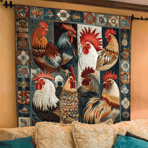Antique Rooster Quilted Blanket