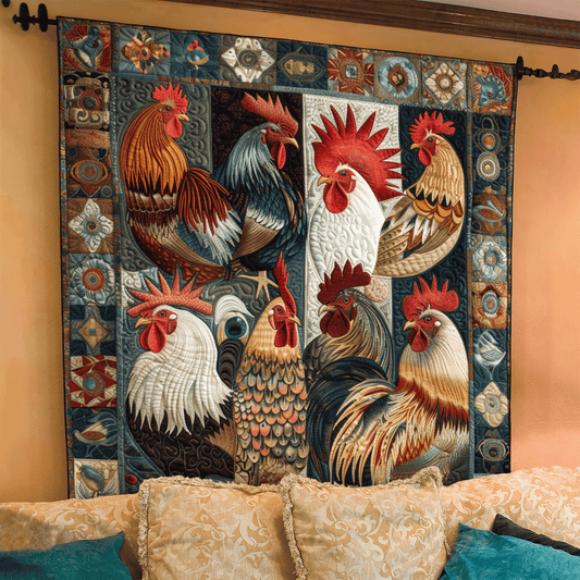 Antique Rooster Quilted Blanket