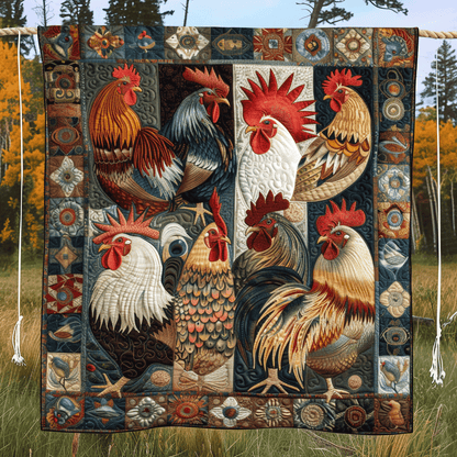 Antique Rooster Quilted Blanket