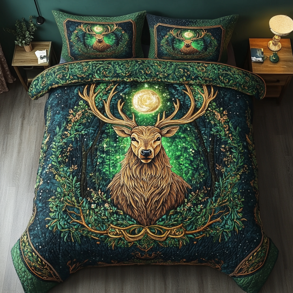 Antler Elegance 3-Piece Quilted Bedding Set