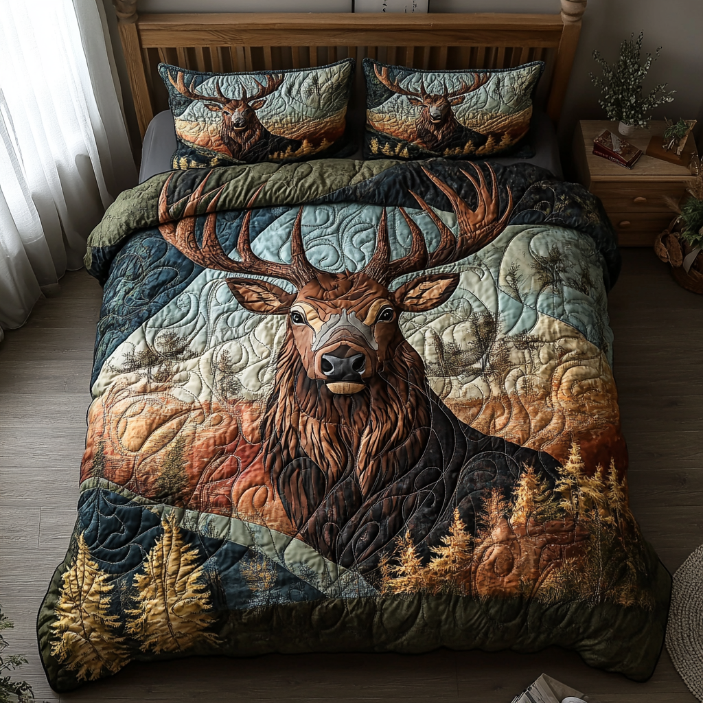 Antler Grace 3-Piece Quilted Bedding Set