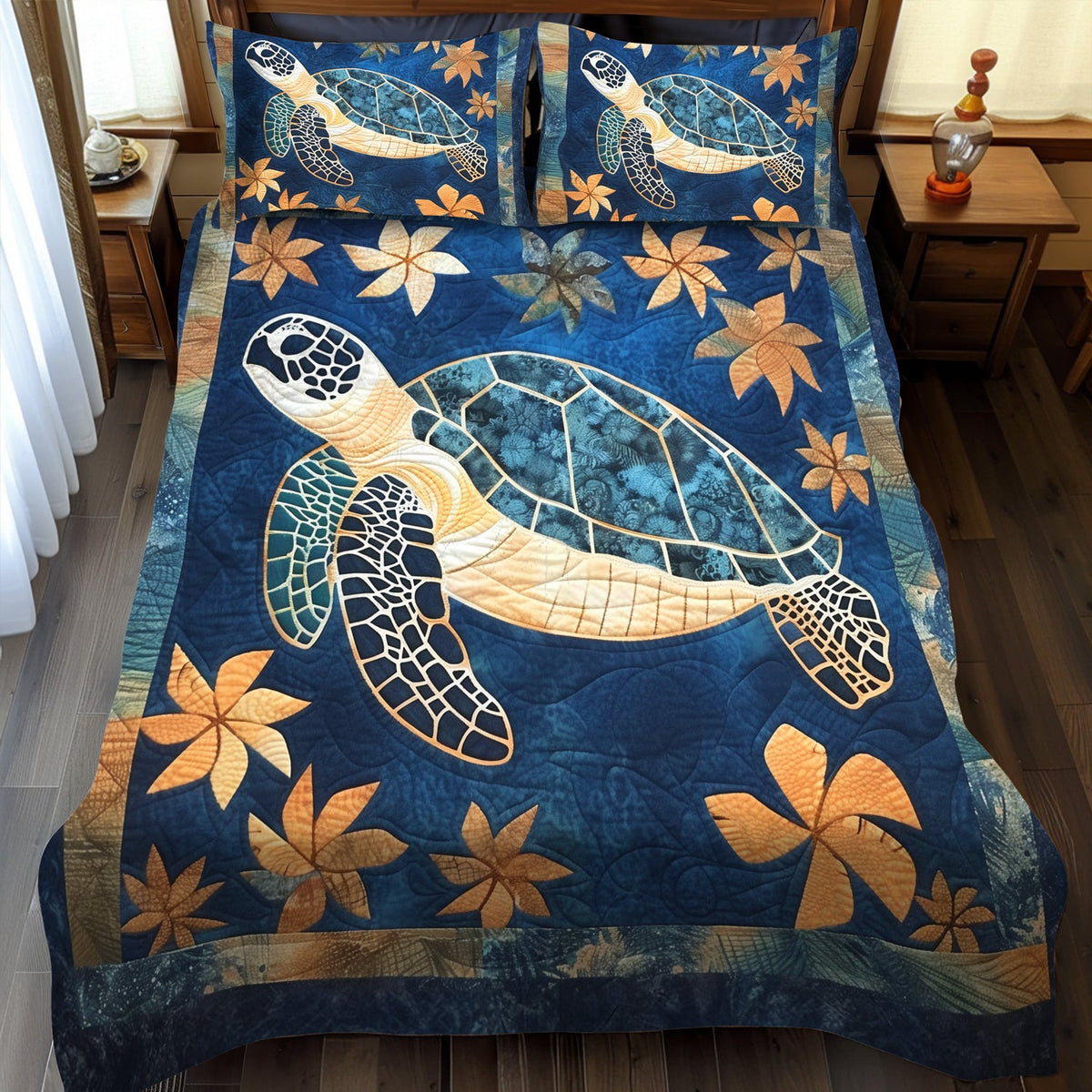 Aqua Journey 3-Piece Quilted Bedding Set