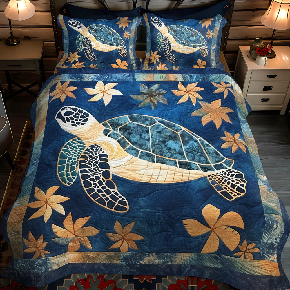 Aqua Journey 3-Piece Quilted Bedding Set