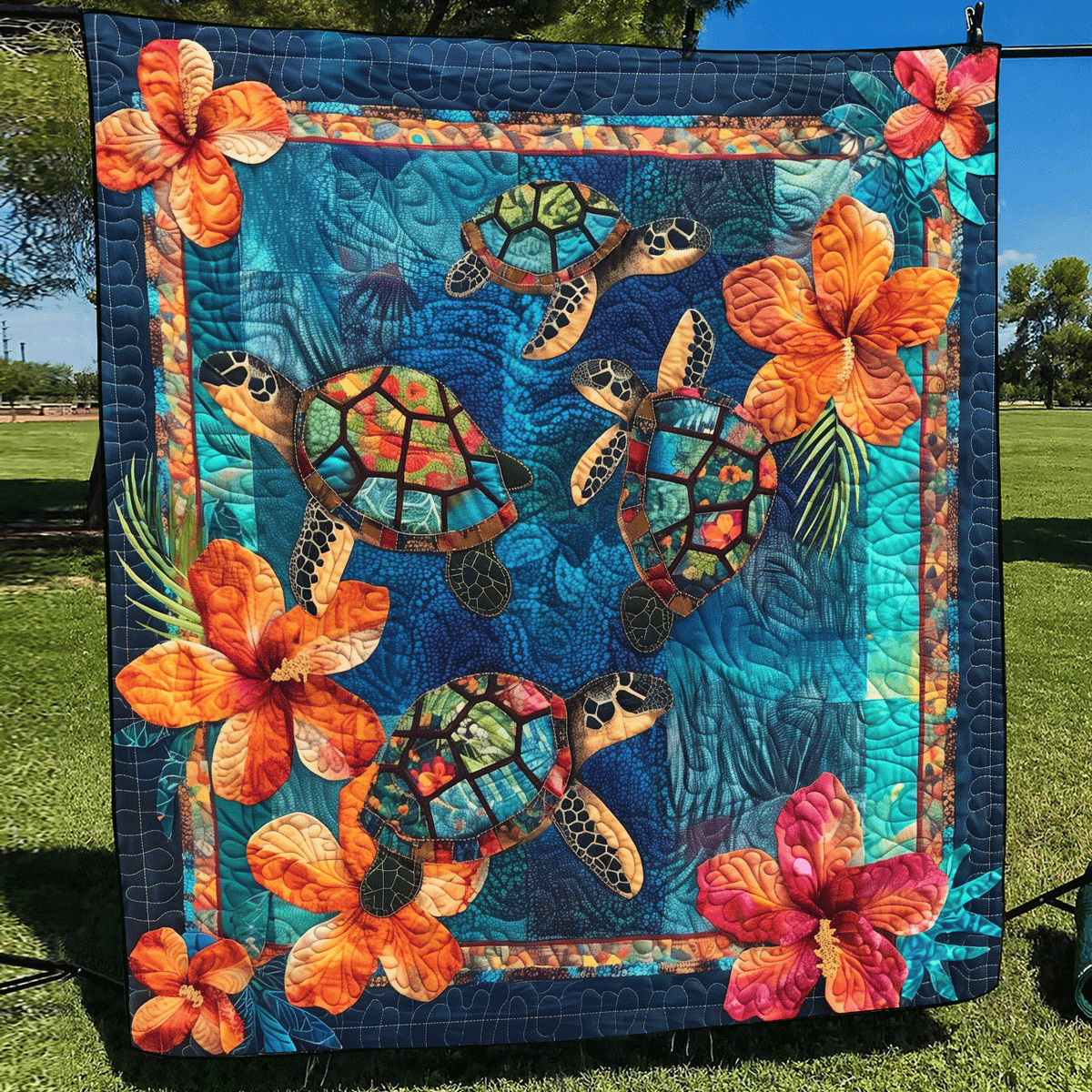 Aqua Turtle Quilted Blanket