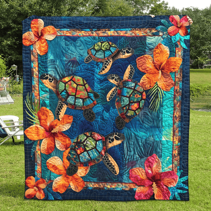 Aqua Turtle Quilted Blanket
