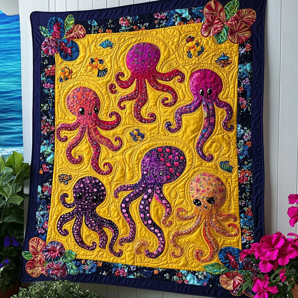 Aqua Tentacles Quilted Blanket