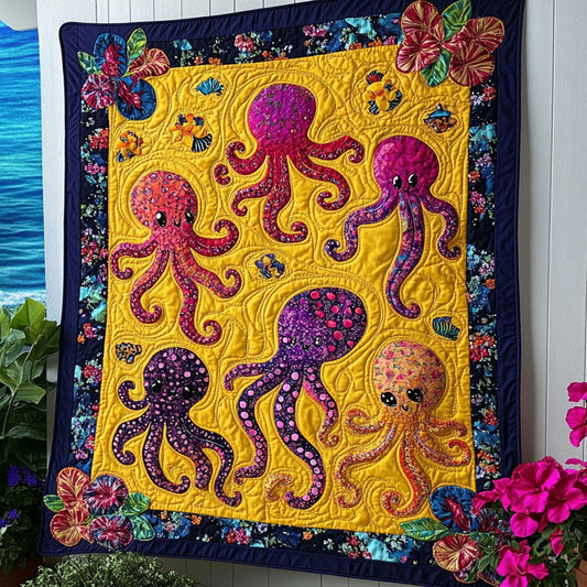 Aqua Tentacles Quilted Blanket