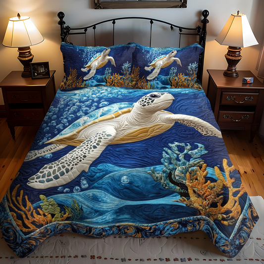 Aqua Traveler 3-Piece Quilted Bedding Set