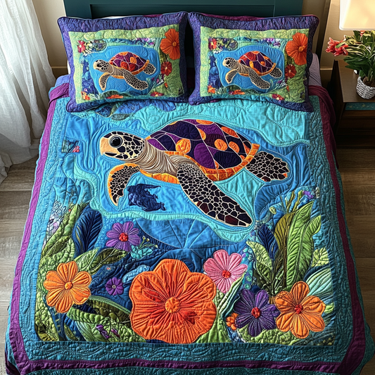 Aquatic Harmony 3-Piece Quilted Bedding Set