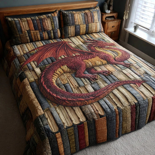 Arcane Library Dragon 3-Piece Quilted Bedding Set