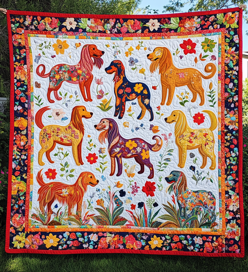 Artistic Golden Retriever Quilted Blanket