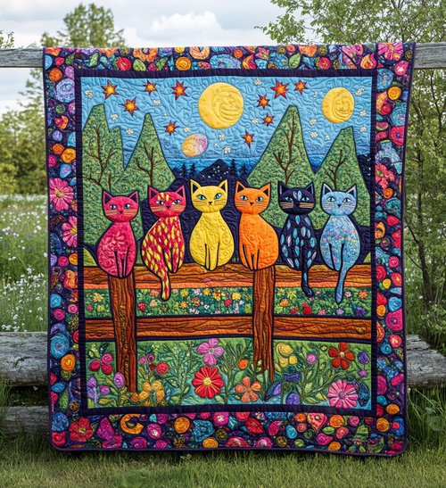 Artistic Night Cat Quilted Blanket