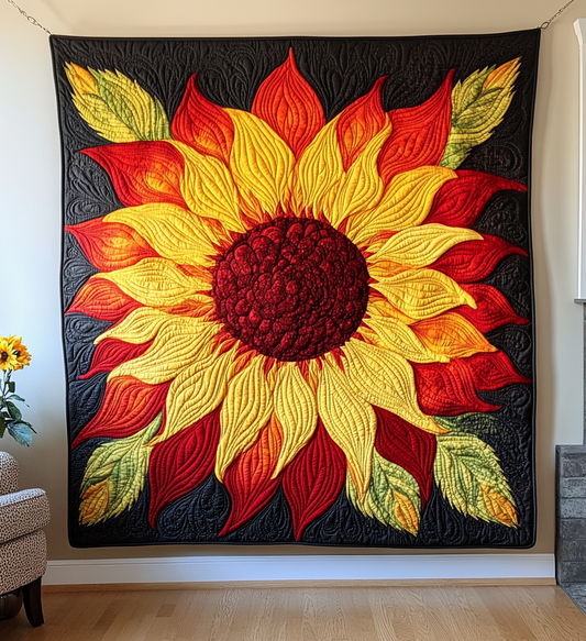 Artistic Sunflower Quilted Blanket