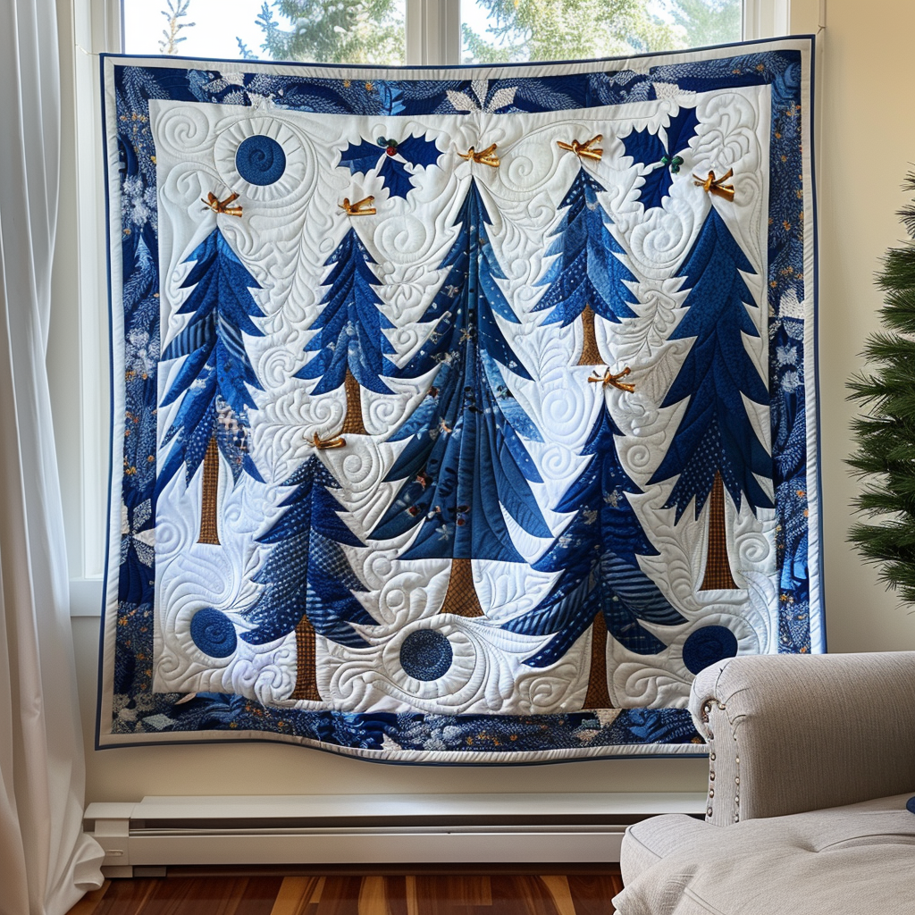 Artistic Christmas Tree Quilted Blanket